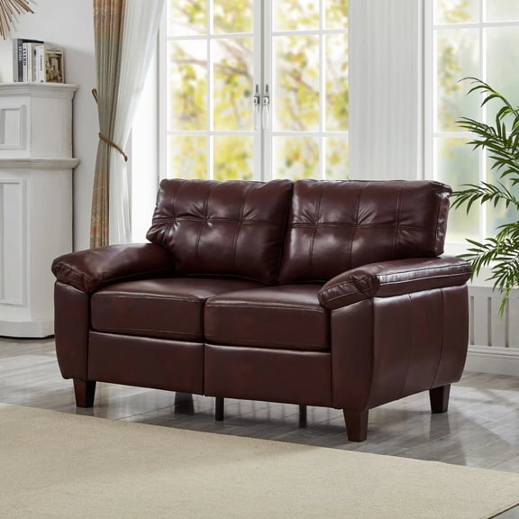 Loveseat for Home Improvement Breathable PU Leather with Storage Burgundy