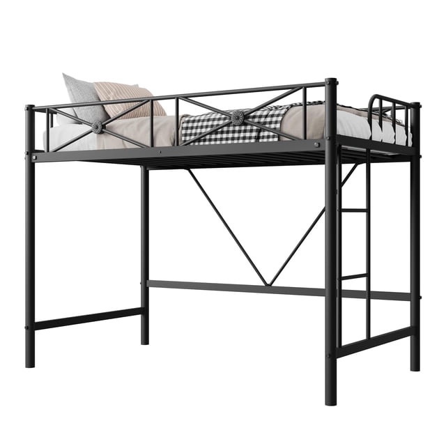 Yeshouse Cama alta metálica individual, cama alta industrial resistente con barandillas de seguridad y diseño que ahorra espacio, cama de acero para la escuela o el dormitorio