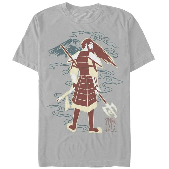 Men's Samurai Jack Mountain Sketch  Graphic Tee Silver 3X Large
