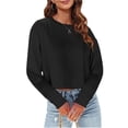 thumbnail image 2 of WULMLEO Womens Long Sleeve Crop Tops Loose Fit Fall Cropped Tshirts 2026 Crew Neck Casual Shirts Black XL, 2 of 4