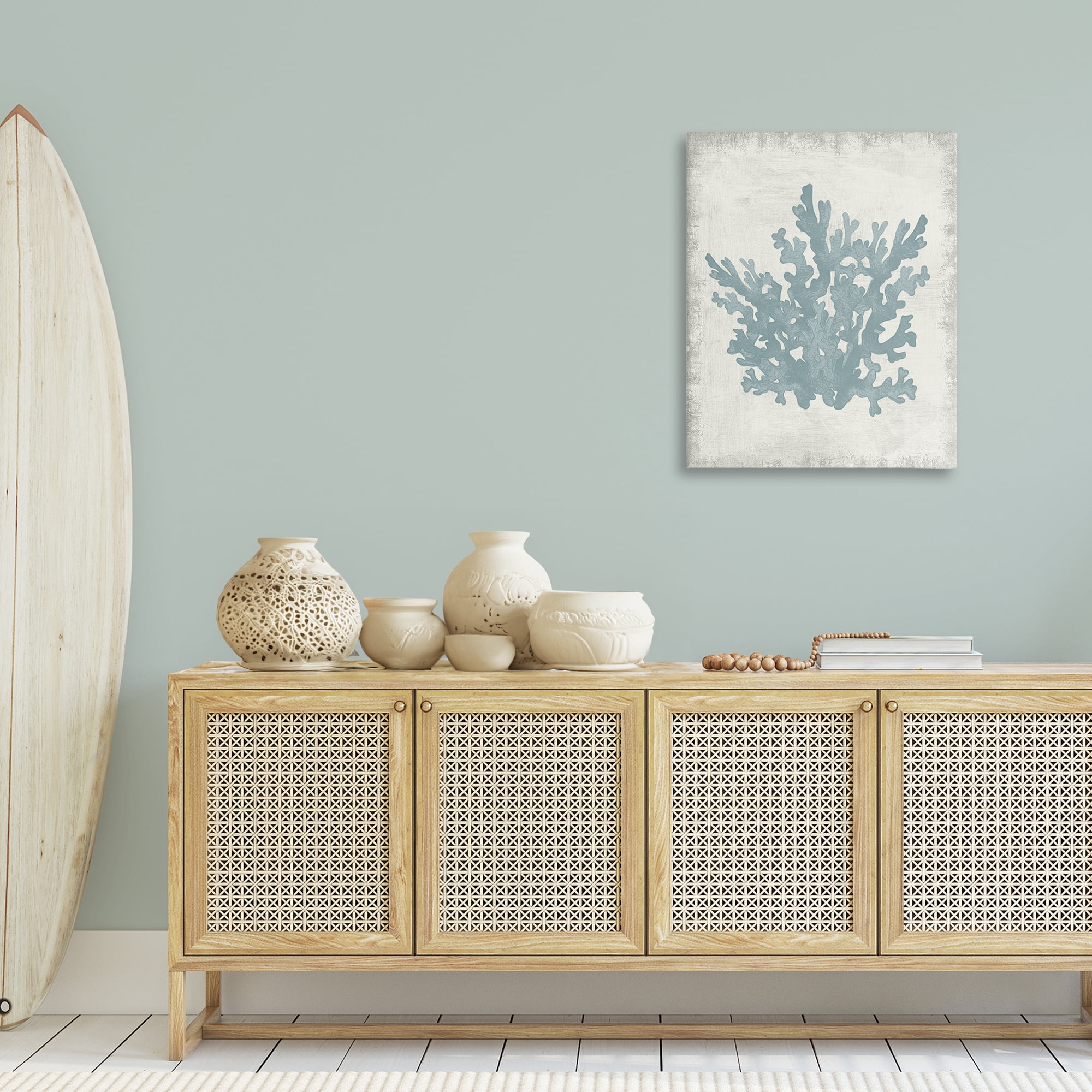 Stupell Industries Blue Coral Silhouette Nautical & Beach Painting Wrapped Canvas Art Print Wall Art, 24 x 30