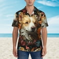 thumbnail image 2 of Sikiie Vintage Colorful Flower Puppy Print Men's Hawaiian Shirt, Summer Beach Button Pocket Short Sleeve T-Shirt,Large, 2 of 7