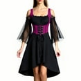 thumbnail image 5 of Fewfanhot Halloween Dresses for Women Medieval Gothic Romance Dress: Purple Corset with Black Mesh Bell Sleeves & High-Low Hem, 5 of 8