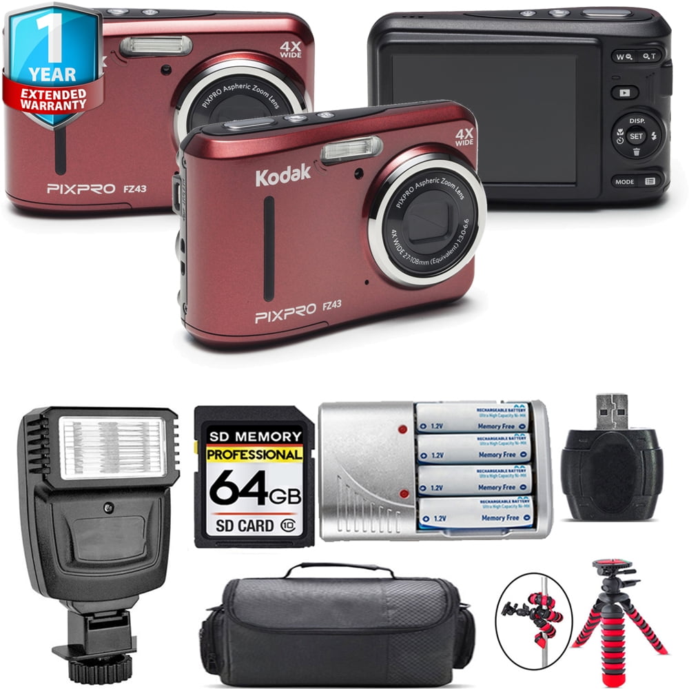 Kodak PIXPRO FZ43 Digital Camera (Black) + Extra Battery + LED