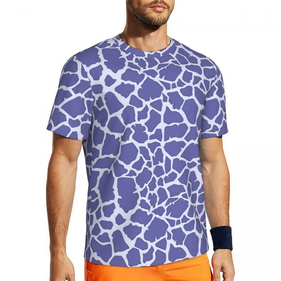 T Shirt For Mens Giraffe Print T-Shirts Harajuku Blue And White Summer Tees O Neck Desi