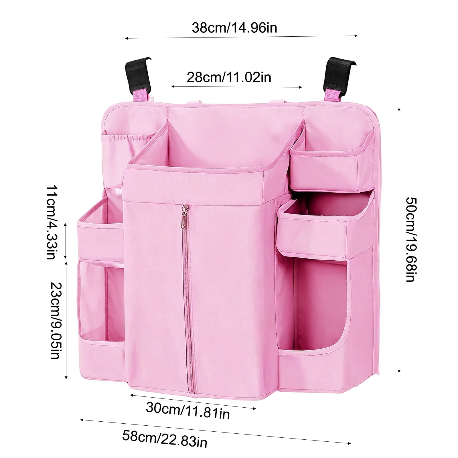 Hanging Crib Organizer with Multi-Pockets, Baby Diaper Caddy Storage Bag, Washable Nursery Organizer for Diapers, Bottles, Wipes and Baby Essentials Pink