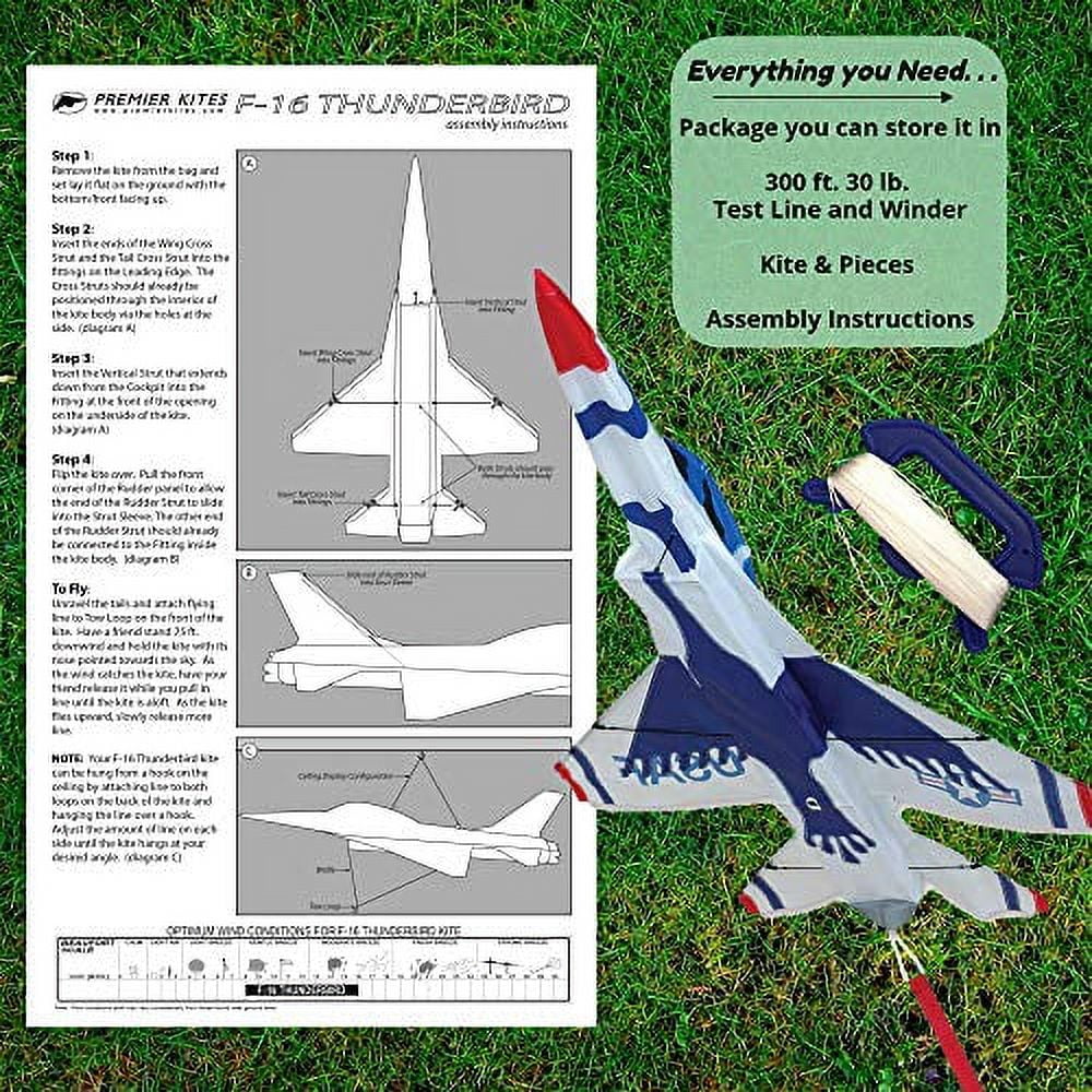 Premier Kites 3D Jet Kite F16 Thunderbird Design | Easy to Assemble and Easy to Fly 3D Kite | an Enjoyable Kite for Adults and a Thrilling Kite for Kids | Great 3D Kite for The Beach or Park