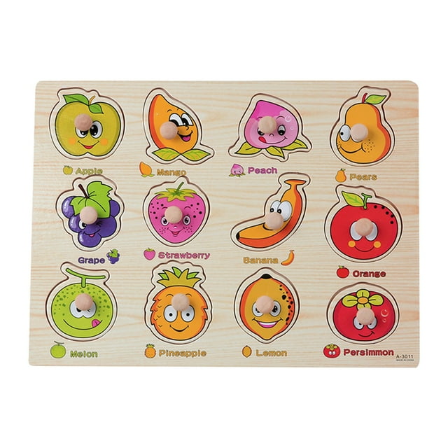 Kids Wooden Peg Puzzles Set With Alphabet Numbers Fruits Animals And Vehicles