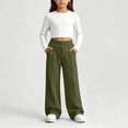 thumbnail image 6 of Falkdiz Girls Warm Fleece Sweatpants Wide Leg Winter Pockets Sport Pantalones Open Bottom Relaxed fit Elastic Waist Pants for Girls , Army Green , Size: 5-6 Years, 6 of 9