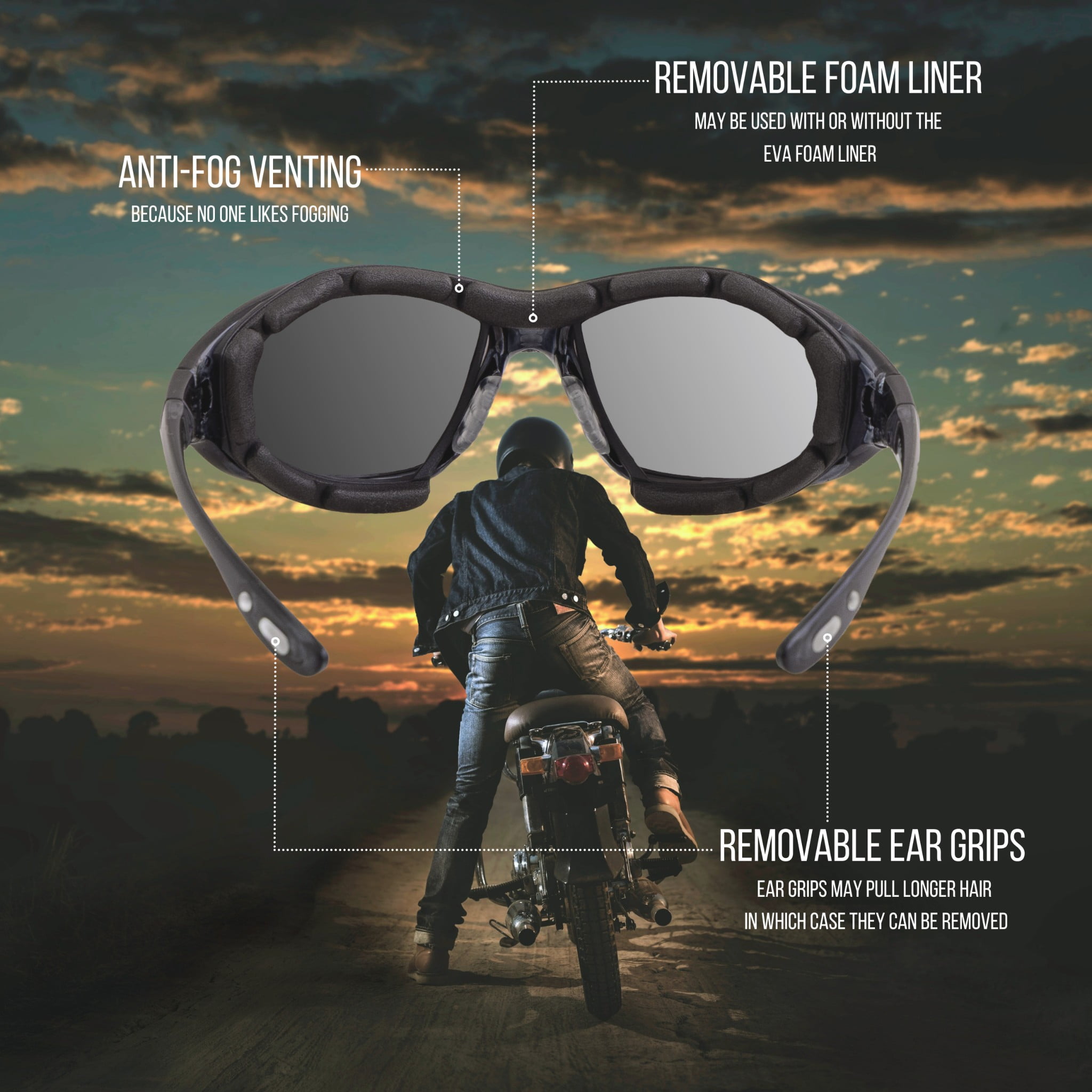 WYND Blocker Kraken Motorcycle Riding Glasses Dry Eye Sunglasses (M336 - Crystal, Smoke)
