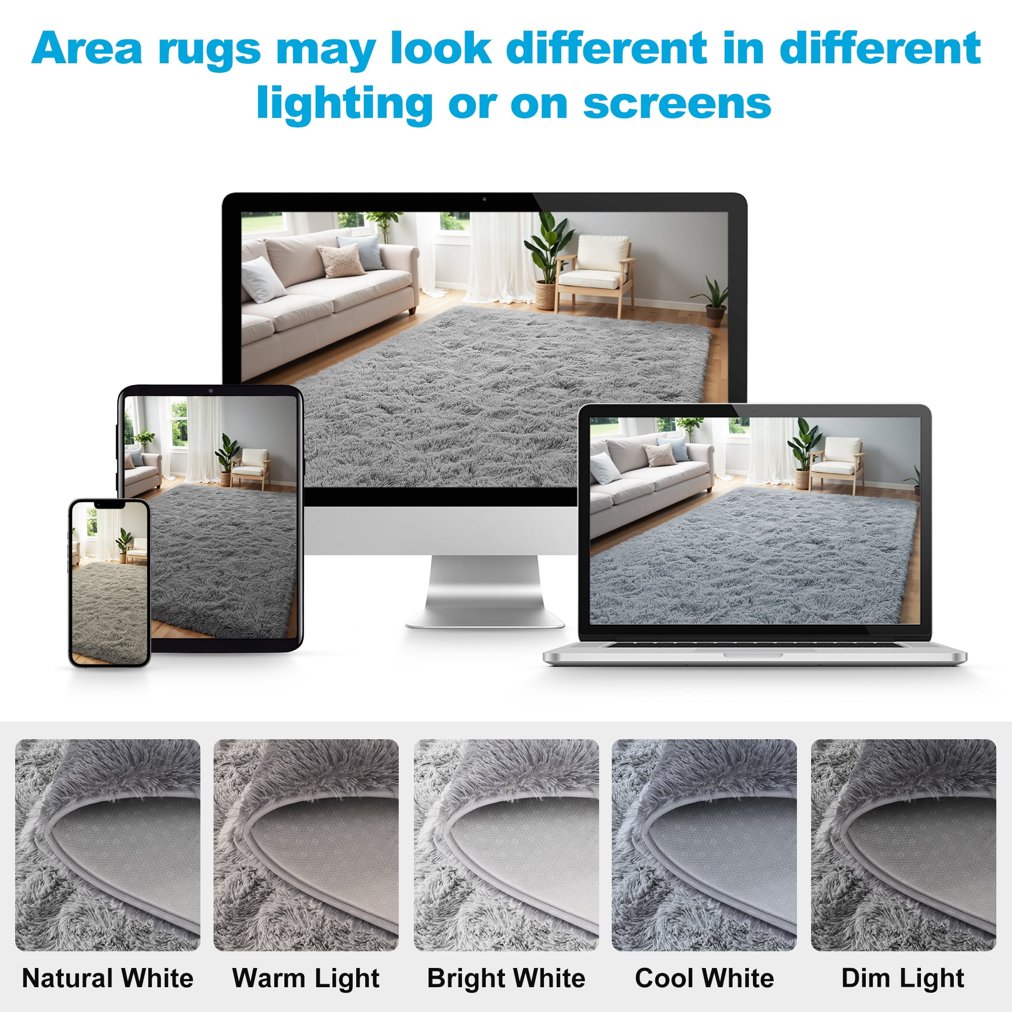 Nefoso Shag Area Rug, 8ft x 10ft Soft Fluffy Area Rugs for Living Room Bedroom Decor Carpet, Light Gray
