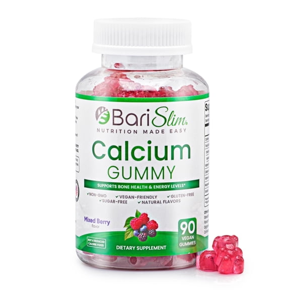 BariSlim Calcium Gummies with Vitamin D3 & Magnesium for Bone Health & Digestive Support, Adults, Mixed Berry Flavor, 90 Count