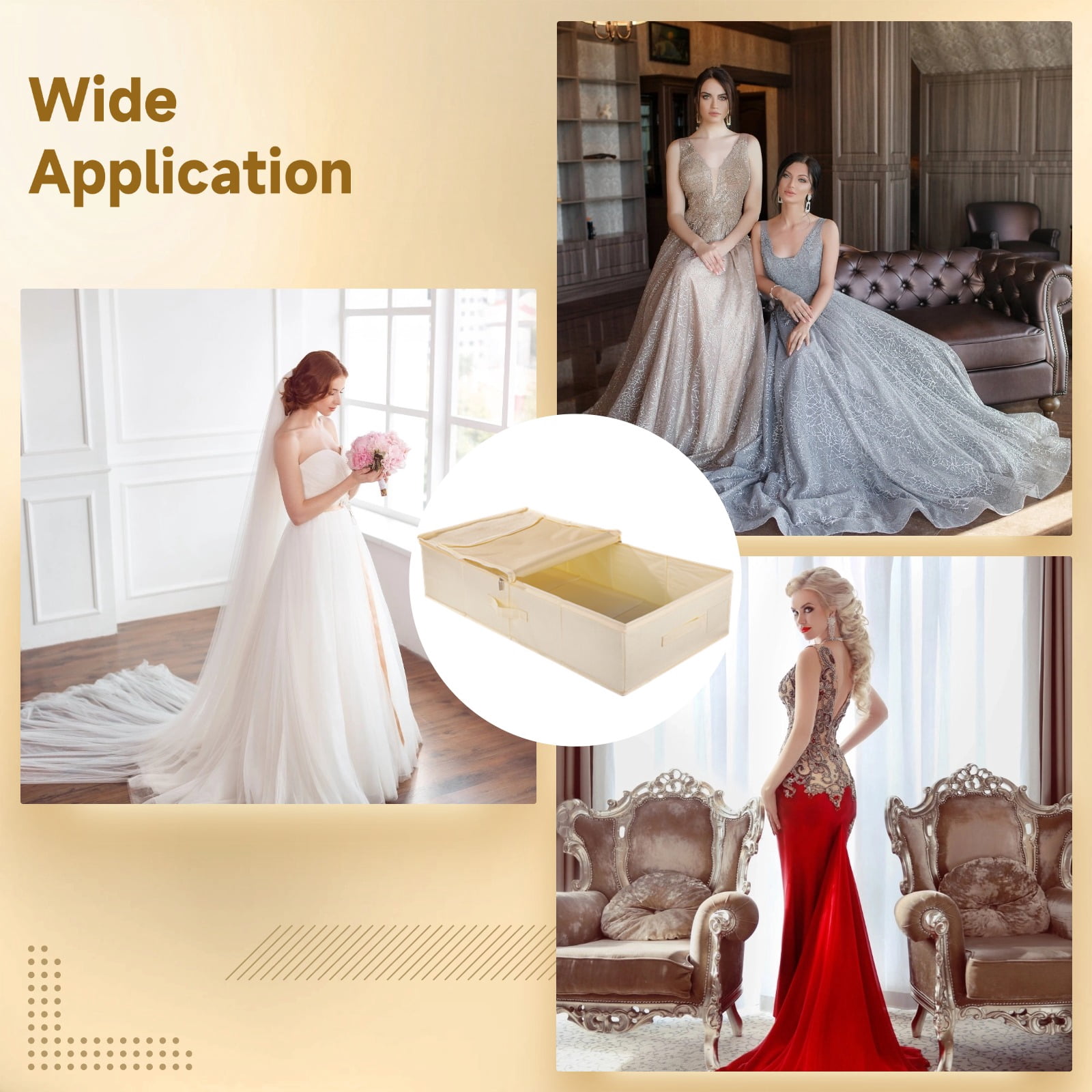 Wedding Dress Storage Box, Wedding Dress Preservation Box with Dustproof Cover & Gloves, Large Capacity Wedding Box with Dual Zipper, Blocks Sunlight Dust Moisture