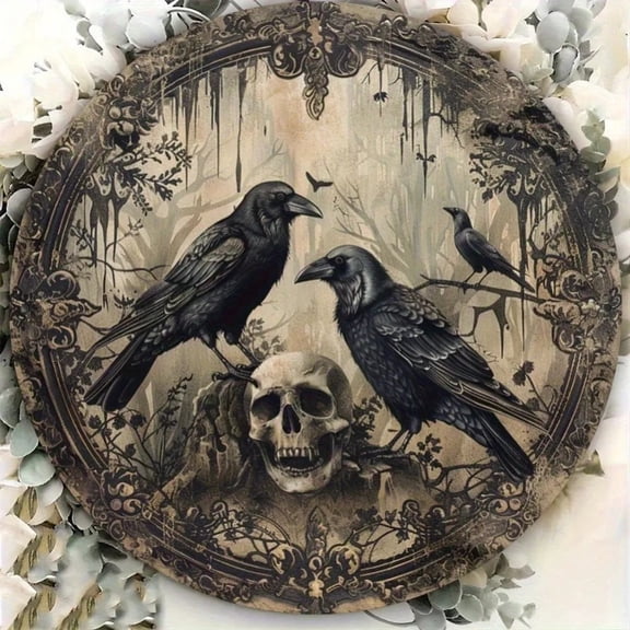 HELLOYOUNG Gothic Metal Raven Wall Art, Mystical Forest Decor for Home, Indoor Outdoor Hanging Wall Decor, Weather-Resistant Black Metal Wall Art Decor