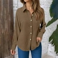 thumbnail image 2 of Arlun Long Sleeve Button down Gauze Shirts for Women Fall Winter Casual Lapel Solid Color Work Dress Shirt Ladies Solid Color Asymmetrical Hem Blouse Tops Khaki S, 2 of 5