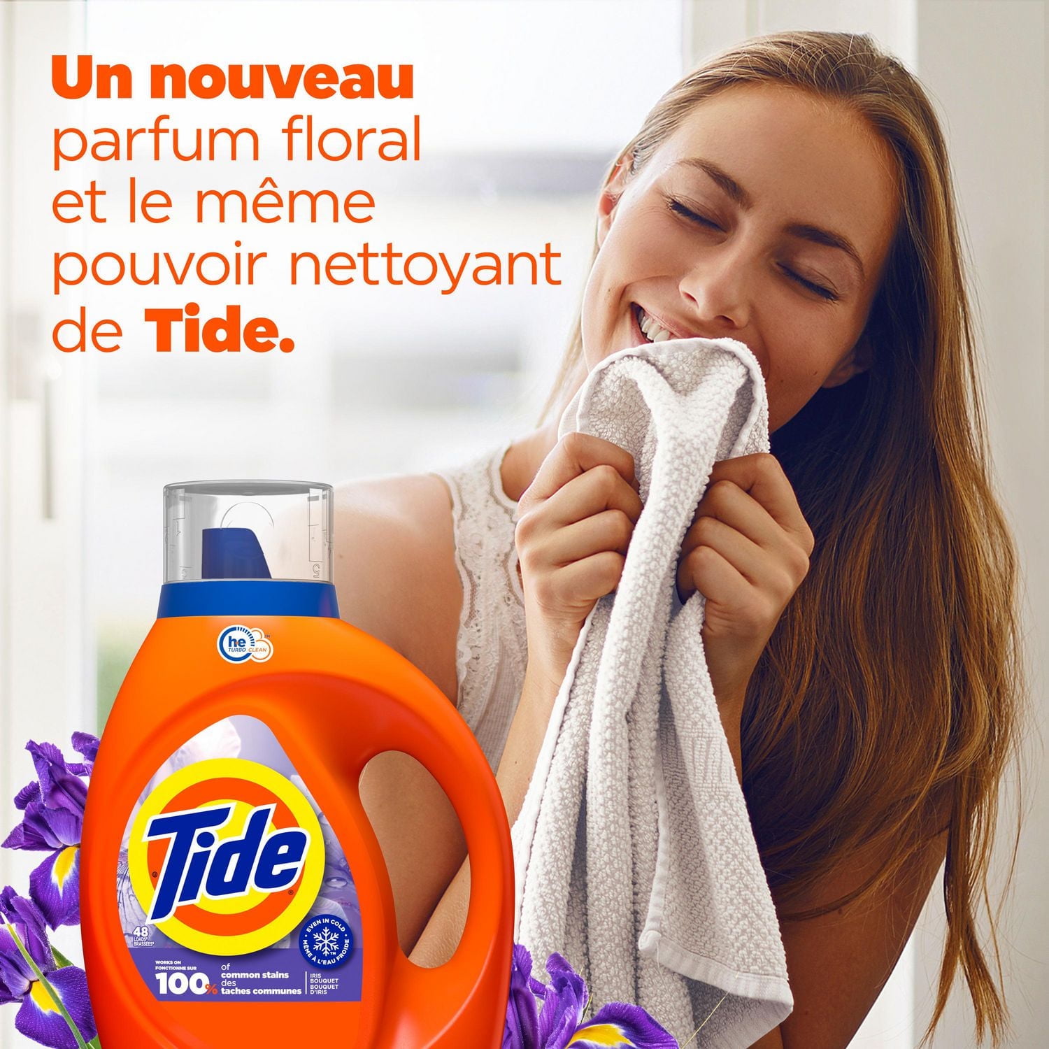 Détergent à lessive liquide Tide en eau froide, détergent liquide, parfum Bouquet d’iris, compatible avec les laveuses HE, 1,86 L, 48 brassées 1,86L