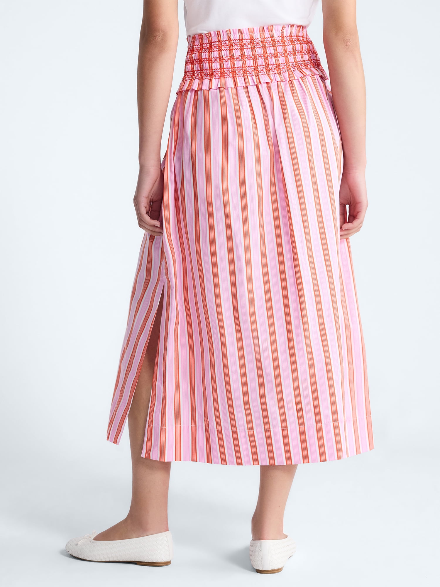 Free Assembly Women's and Women's Plus Striped Cotton Maxi Skirt with Smocked Waist, Sizes XS-4X