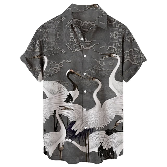 Camisas Vaqueras Para Hombre Manga Larga Casual Hombres Solapa Solapa Estampado de Manga corta Puños Botón Puerto Estilo Floral Camisa Sand Beach Hawaiianss Summer Top (Dark Gray, XL)