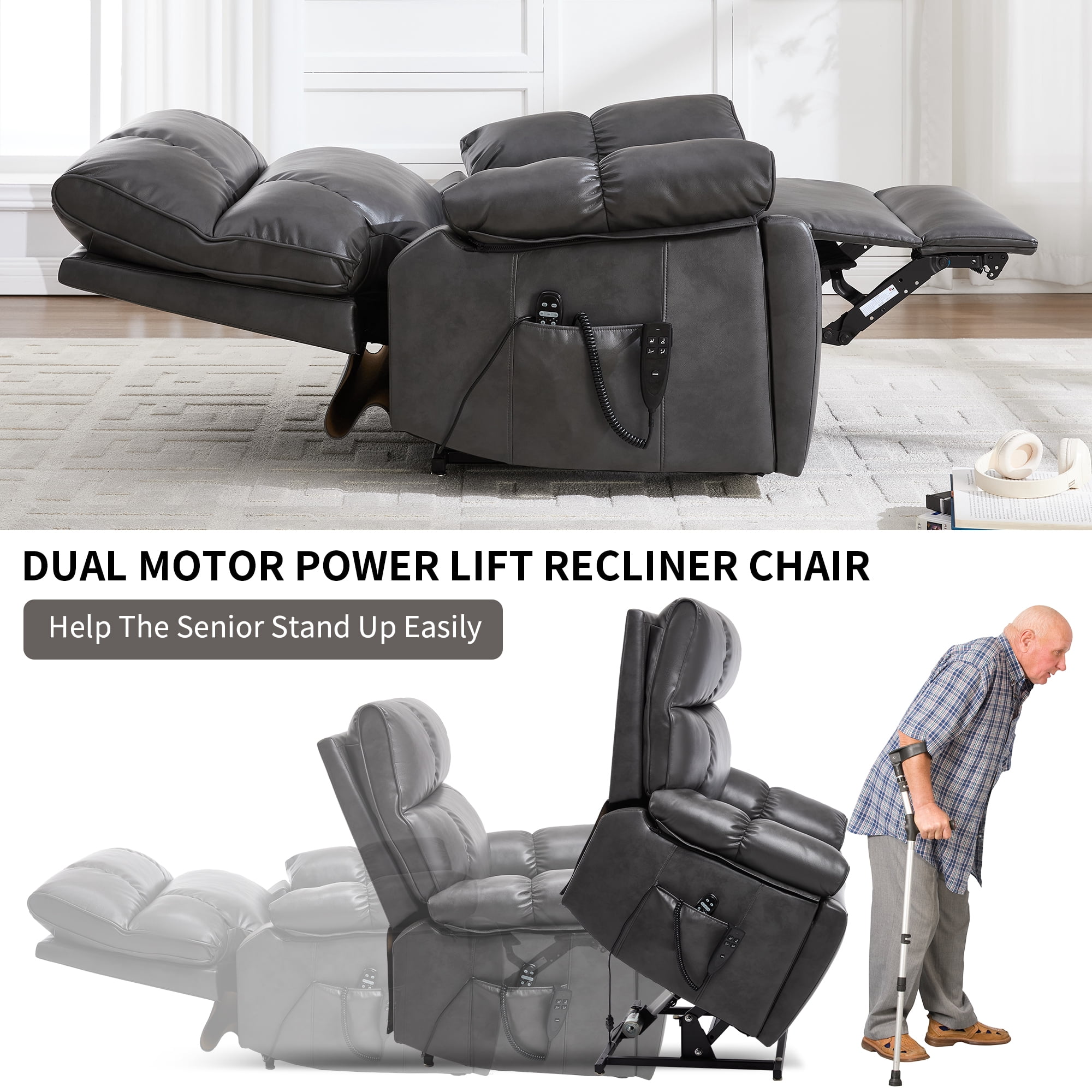 SEGMART Recliner Chair with Remote Control for Adults, PU Leather Single Recliner Chair w/ Bread-Type Thick Handrail & Side Pocket, for Home, Living Room, Lounge, 330lbs, S12548