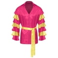 thumbnail image 3 of Sxiwei Mens Rumba Samba Dance Costume Long Sleeve Coat Tunic with Belt for Carnival Halloween Party Hot Pink 3XL, 3 of 7