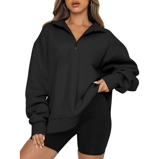 ZAXARRA Womens Oversized Half Zip Pullover Long Sleeve Sweatshirt Quarter Zip Hoodie Sweater Teen Girls Fall Clothes