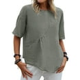 thumbnail image 4 of B91xZ Chemise d'Été pour Femmes Manches Courtes Tunique Fluide Grande Taille Col Rond Blouse Tee, Gris m, 4 of 5