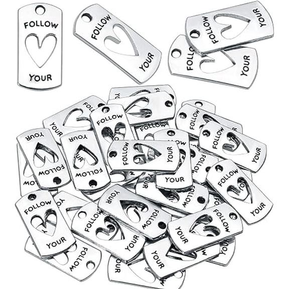 Word Charms Collection,30pcs Antique Silver Message Pendants Inspirational Lettering charms for Jewelry Making Decoration Crafting,20 x 10mm (follow your)