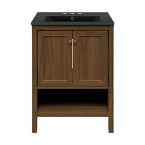 Château 24" Freestanding Bathroom Vanity in Brown Oak with Black 3-Hole Centerset Sink Top