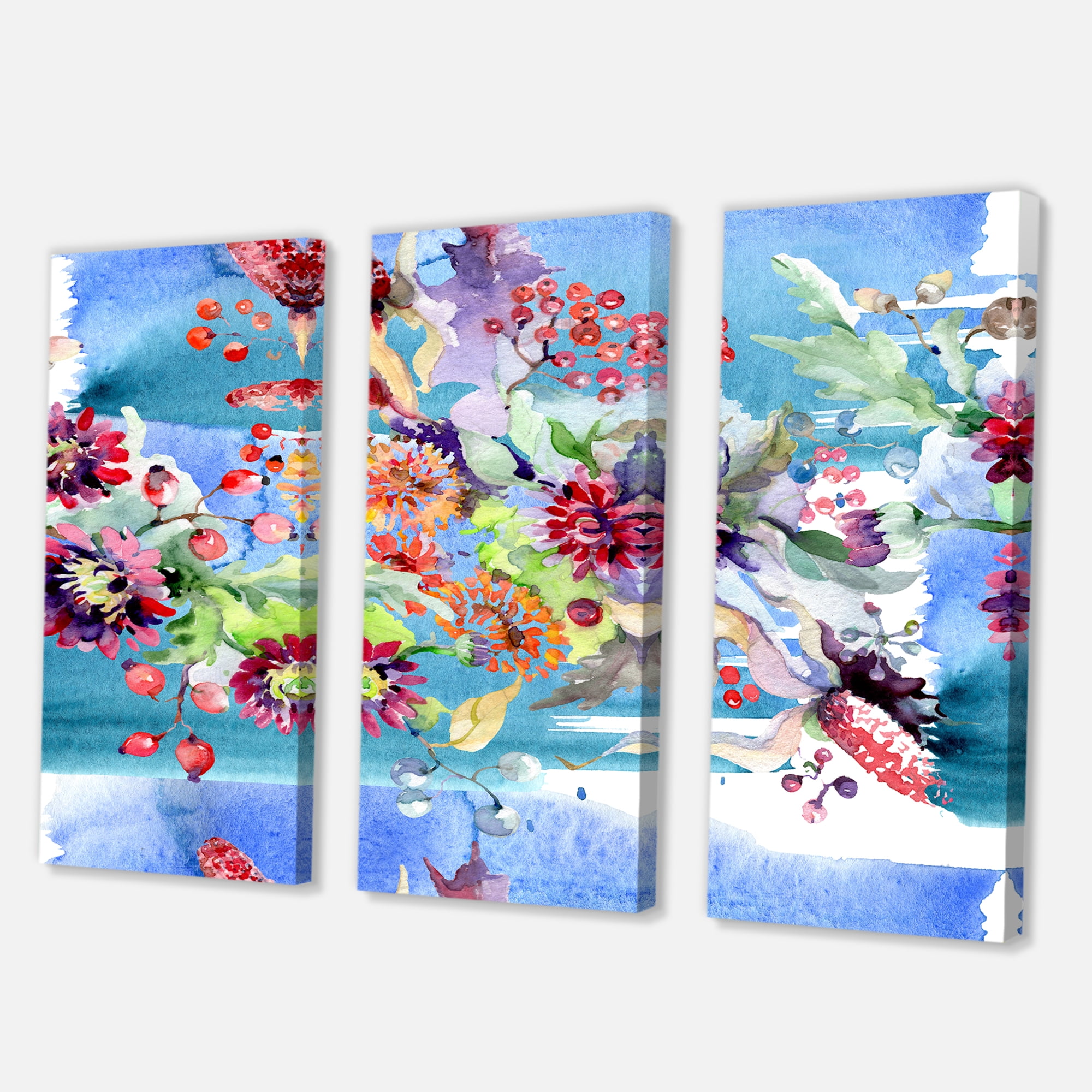 Designart ' Wildflowers and Vibrant Wild Spring Leaves XIII ' Modern Canvas Wall Art Print