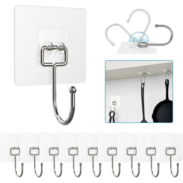 Large Wall Hooks for Hanging Heavy Duty 22lb (Max), Coat and Towel Adhesive  Hooks, Wall Hangers Waterproof and Oilproof for Bathroom, Kitchen and Home  Sticky Hooks, Transparent 