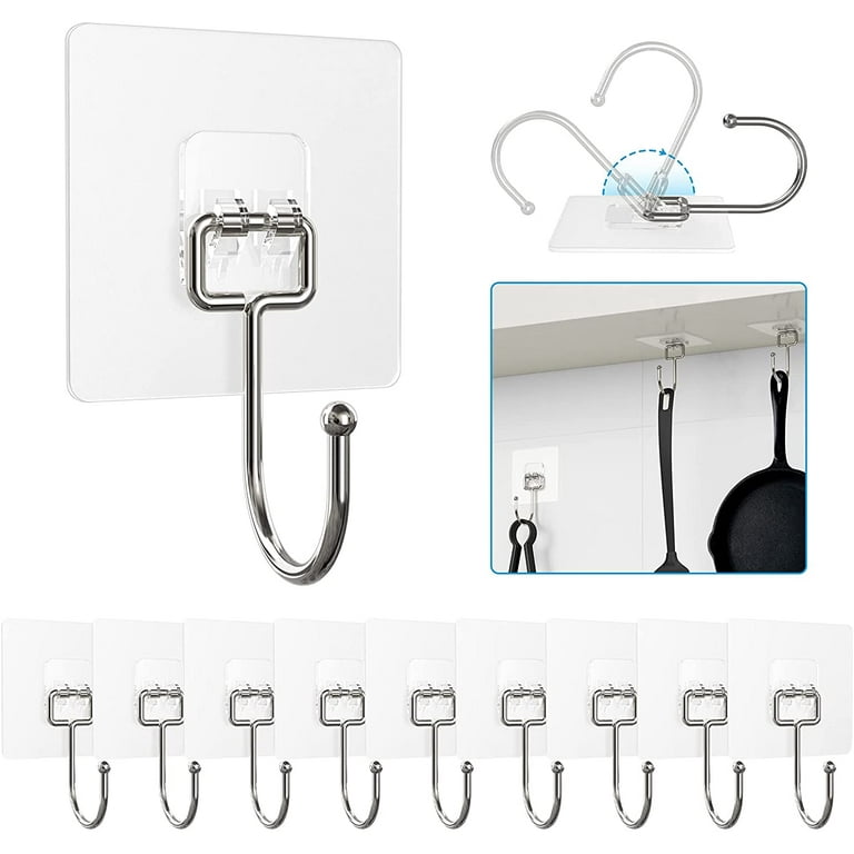 10 Pieces Large Wall Hooks for Hanging Heavy Duty 22lb(Max),Coat and Towel  Adhesive Hooks,Wall Hangers Waterproof and Oilproof for Bathroom,Kitchen