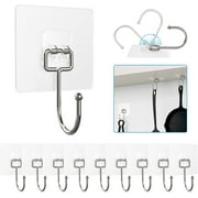 Huakan Wall Hooks Hanging Heavy Duty 22lb,Hangers Waterproof and Oilproof,Bathroom Kitchen Transparent Sticky Adhesive Hooks 10 Pcs