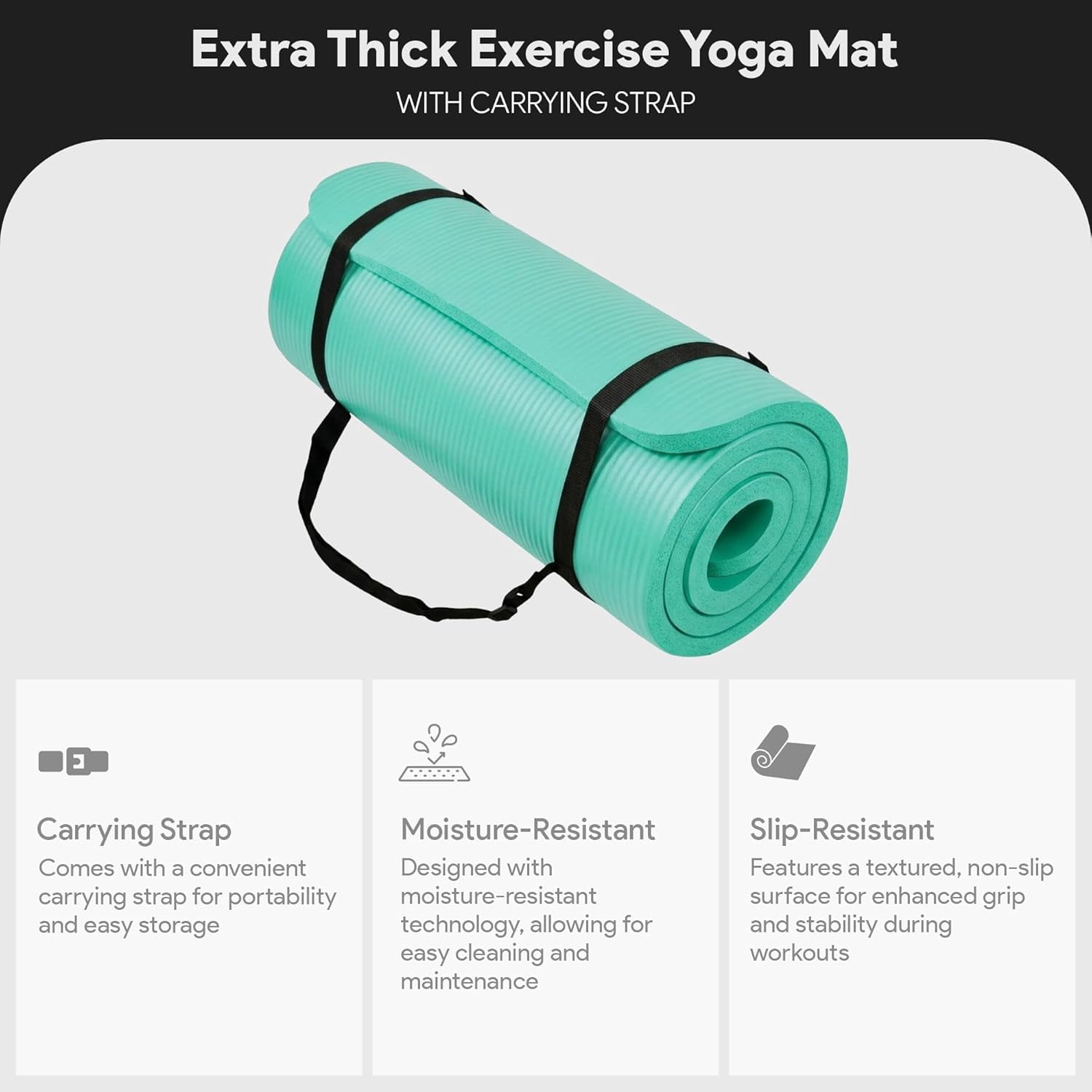 Yoga Mat, 1-Inch Extra Thick High Density Exercise Mat, Anti-Tear Exercise Yoga Mat with Carrying Strap, Suitable for Various Yoga Exercises, Multiple Colors