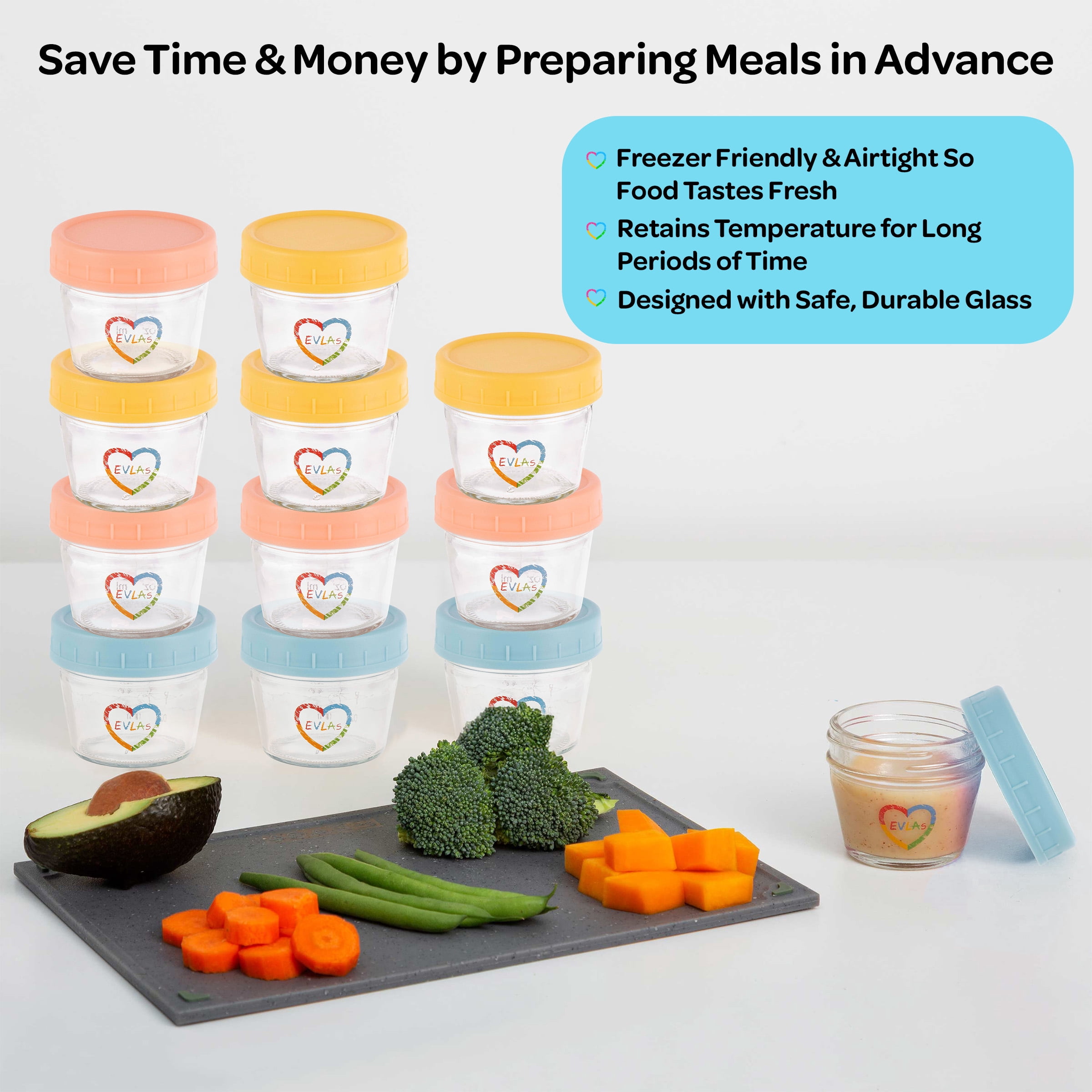 EVLA’s 12-Pack of 4 Oz Glass Baby Food Containers