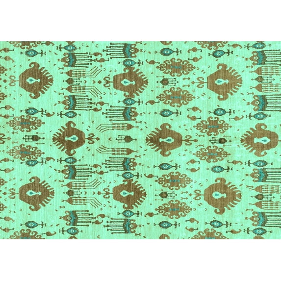 Ahgly Company Indoor Rectangle Abstract Turquoise Blue Modern Area Rugs, 2' x 5'