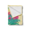 thumbnail image 2 of Vintage Beach Soft Flannel Fleece Throw Blanket, Grunge Illustration of Palm Trees Hot Sun Vibrant Tones, Cozy Plush for Indoor and Outdoor Use, 60" x 80", Pink Pastel Yellow, by Ambesonne, 2 of 5