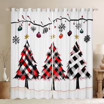 jejeloiu Cute Xmas Tree Curtains and Drapes,Merry Christmas Black Out Curtains,Red Black Geometric Plaid Curtains Pack of 2 (52x63 Each) For Girl Kids,Microfiber Bedroom Decor
