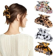 Magicsky 4PCS Banana Hair Claw Clips, French Design Tortoise Barrettes Clamps, Acrylic Celluloid Butterfly Jaw Clips, Large Leopard Print Hair Accessories for Women Girls with Thick Hair - Marble