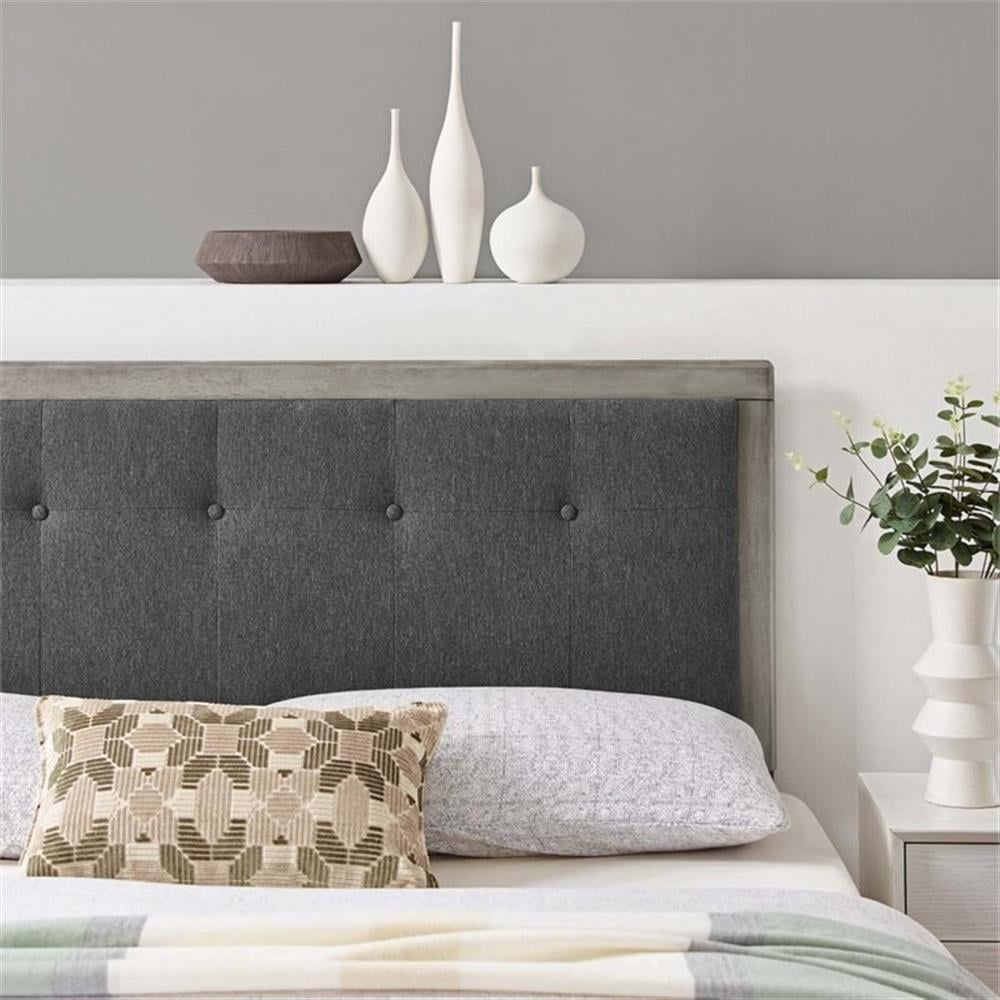 Pemberly Row Tufted Queen Fabric and Wood Headboard in Gray/Charcoal