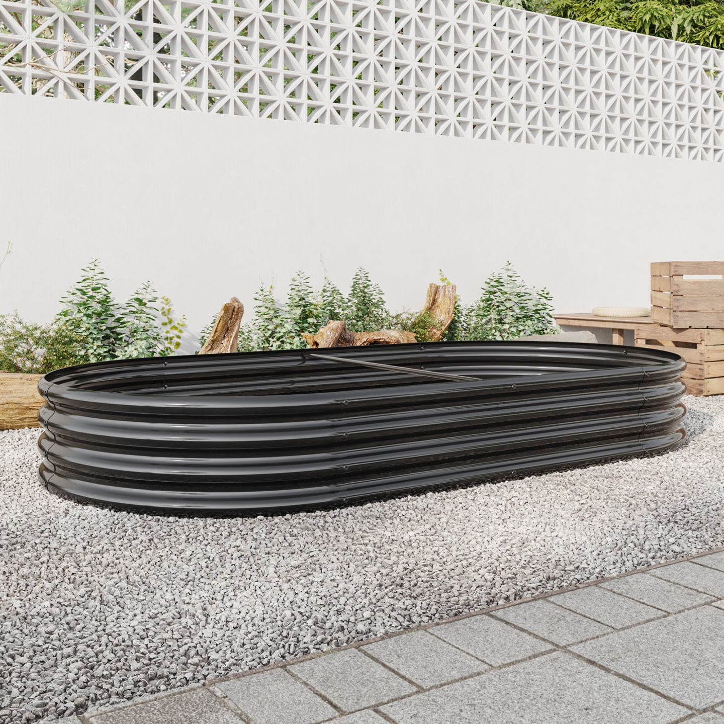 Galvanized Raised Garden Bed, Metal Planter Raised Garden Boxes Outdoor, Oval Large Metal Raised Garden Bed for Vegetables, Flowers, Black  88.98"L * 44.68"W
