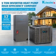 Klimaire 5 Ton Inverter Heat Pump System – 60,000 BTU Central Ducted HVAC Split System w/ Air Handler & Outdoor Condenser – Variable Speed | R454B