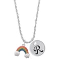 thumbnail image 1 of Delight Jewelry Silvertone Enamel Rainbow Silvertone Script Initial Disc - R - Charm Necklace, 20"+3", 1 of 4