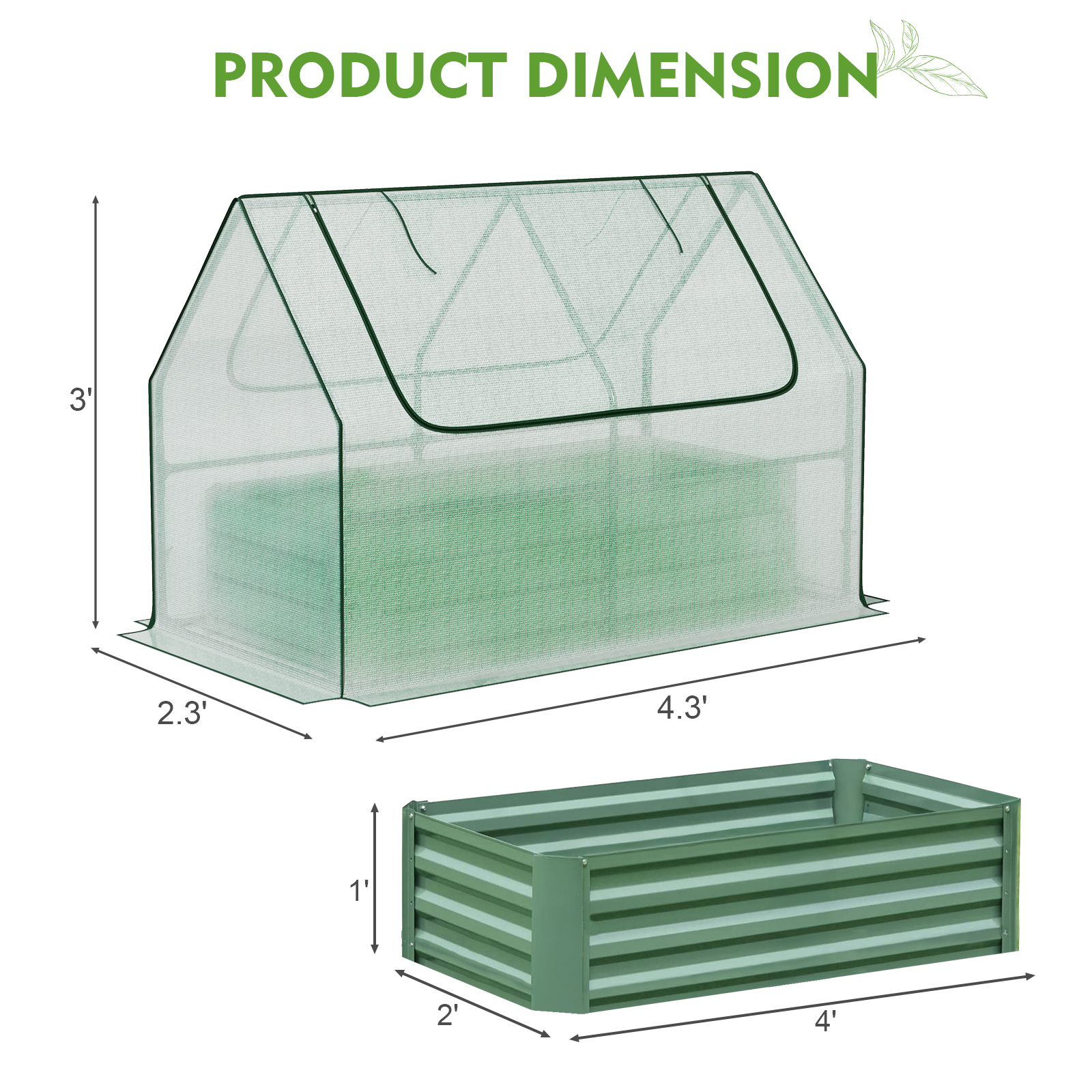 BPS Raised Garden Bed Set, 4x2x1 FT Metal Bottomless Flower Bed with PE Cover for Outdoor Planting, White