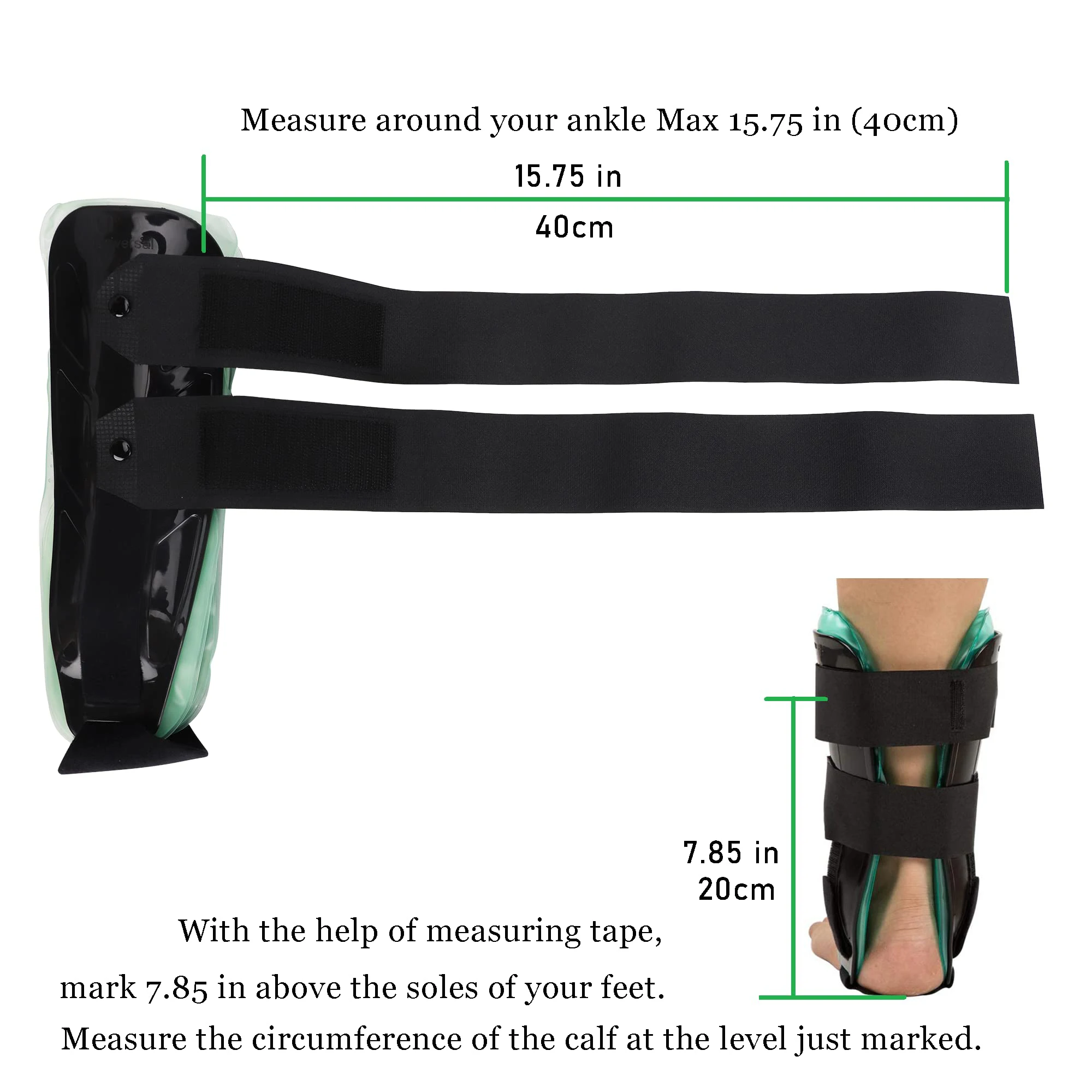 Komzer Air & Gel Ankle Brace, Adjustable Rigid Support with Cold Pads for Sprains and Tendonitis (Black)