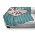 thumbnail image 3 of Las Vegas Soft Flannel Fleece Blanket, Nevada City Entrance Signboard Image on Horizontal Striped Backdrop, Cozy Plush for Indoor and Outdoor Use, 50" x 60", Dark Seafoam Red White, by Ambesonne, 3 of 6