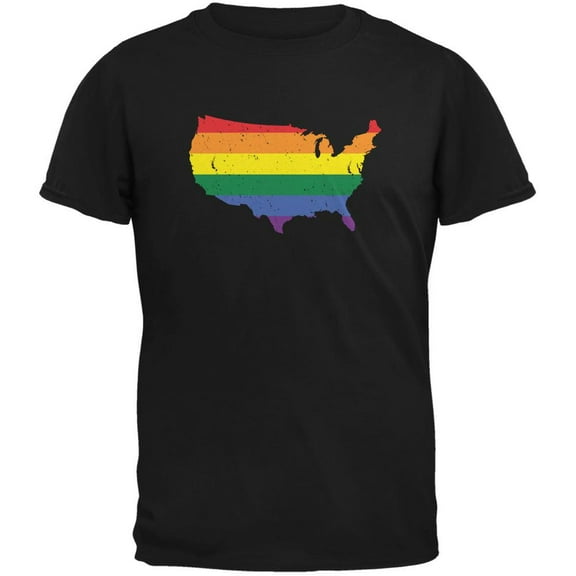 LGBT Rainbow USA Black Adult T-Shirt - 2X-Large