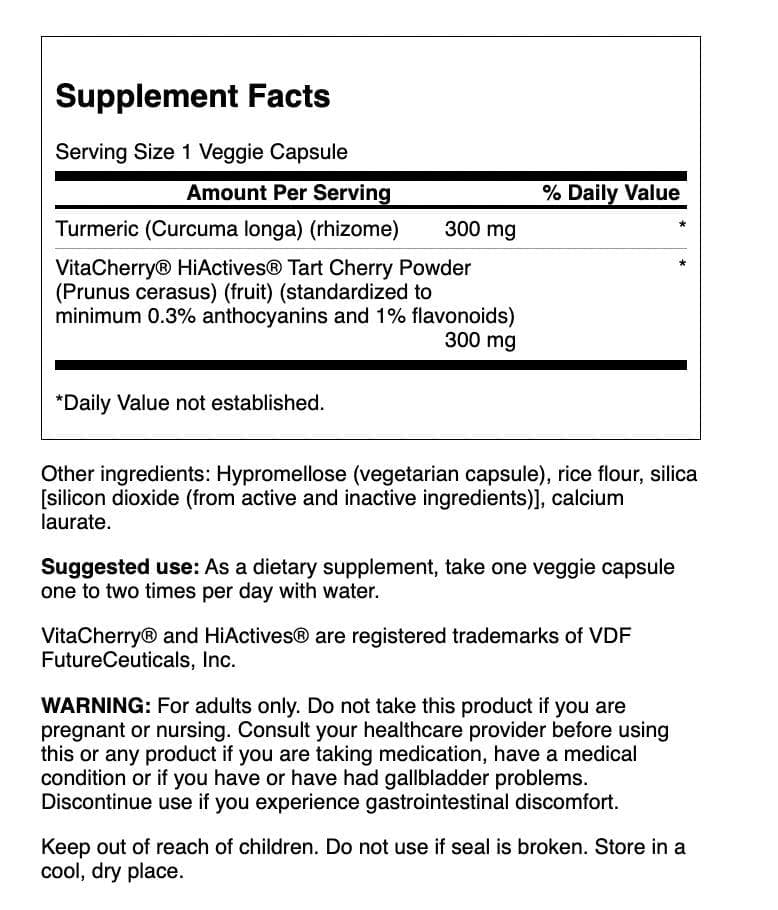 Swanson Hiactives Tart Cherry & Turmeric 60 Veg Capsules (2 Pack)