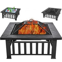 THJTDH 32" Square Multifunctional Fire Pit Table - Metal Fireplace for Backyard Patio, Camping & Outdoor Heating with Spark Guard & Poker