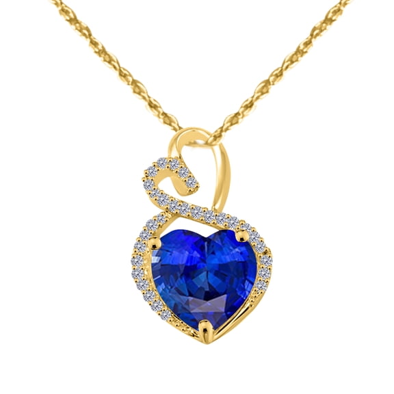 Mauli Jewels Engagement Necklace for Women 3.90 Carat Diamond And Heart Shape Gemstone Yellow Gold Pendant 4 prongs 14K With 18'' Rope Chain|Silver Chain