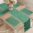 thumbnail image 2 of Ambesonne Feather Table Runner & Placemats, Peafowl Bohemian Design, Placemat 4 pcs + Runner 16"x72", Jade Green Caramel Blue, 2 of 2
